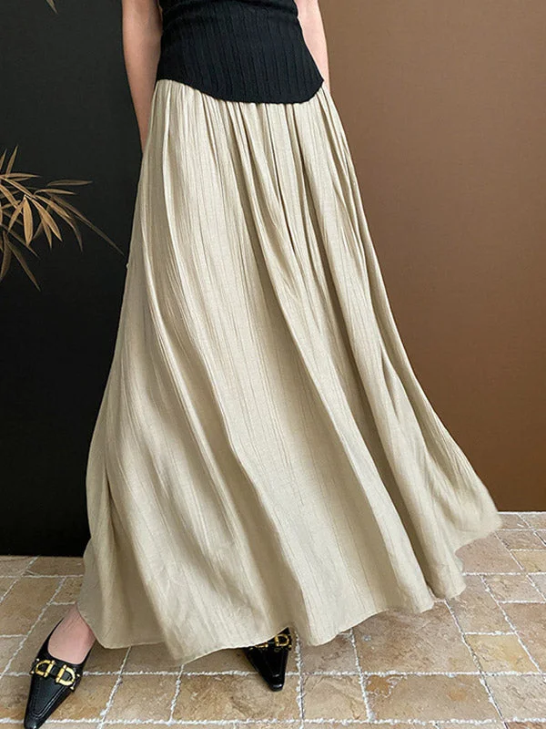 Elegant Apricot Textured Pleated A-Line Skirt