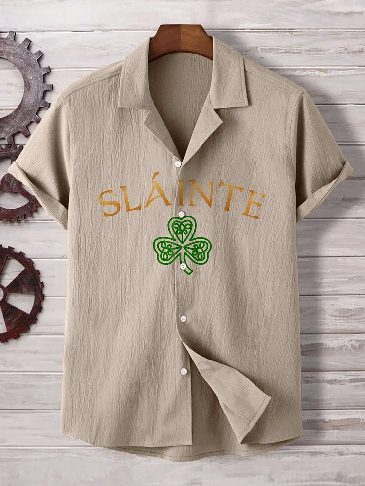Men's Slainte Shamrock Print Cotton and Linen Shirt