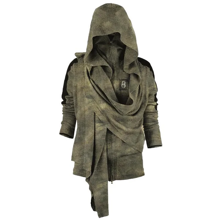 8 Cipher Mens Retro Asymmetric Cut Zipper Full Hoodie