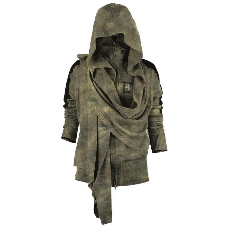 8 Cipher Mens Retro Asymmetric Cut Zipper Full Hoodie