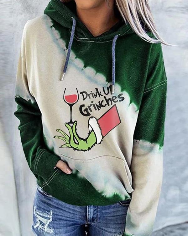 Christmas Women's Drink Up Grinches Tie-Dye Hoodie - Chicaggo