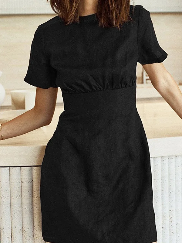 Minimalist Pure Color Short Sleeves Mini Dress