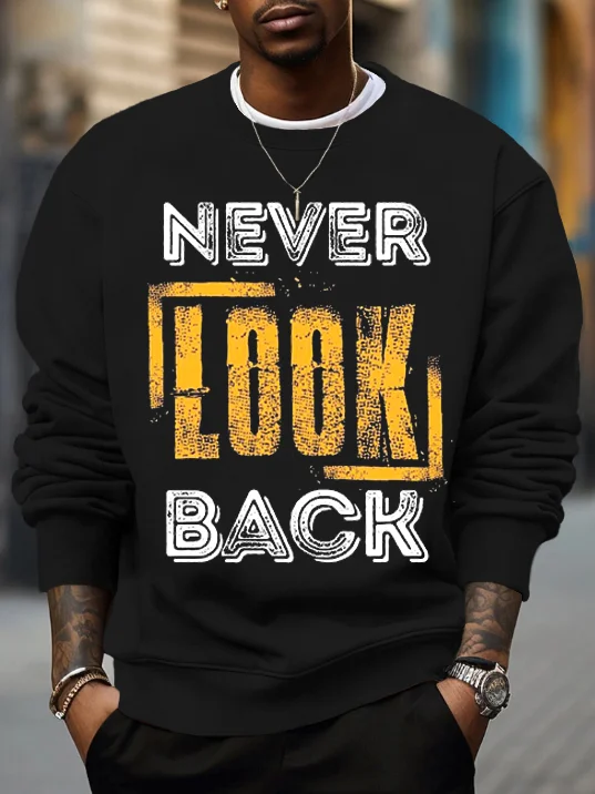 Men's Never Look Black Print Cotton Casual Sweatshirt