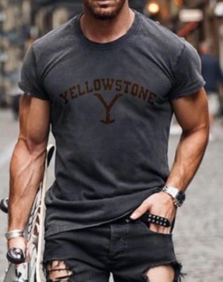 Men's Yellowstone printed round neck casual T-shirt