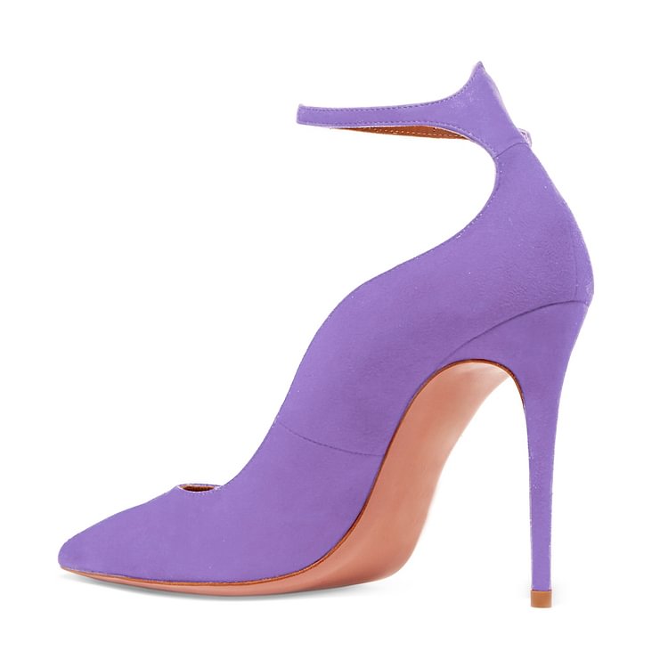 Women's Violet Suede Ankle Strap Heels Stiletto Heel Pumps |FSJ Shoes