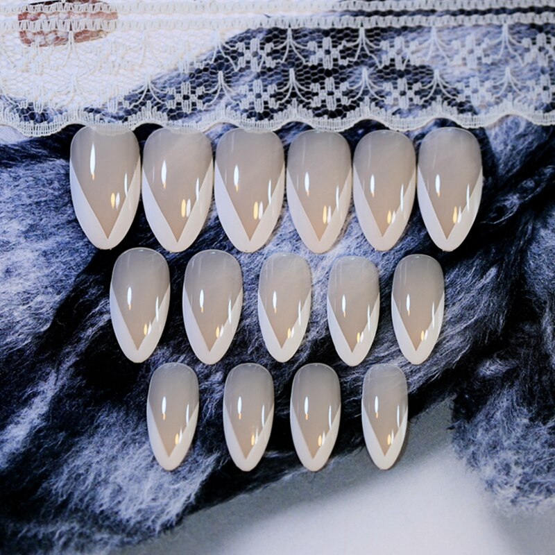 Classical Normal Size French Nail Nude White Tip Glossy Press On
