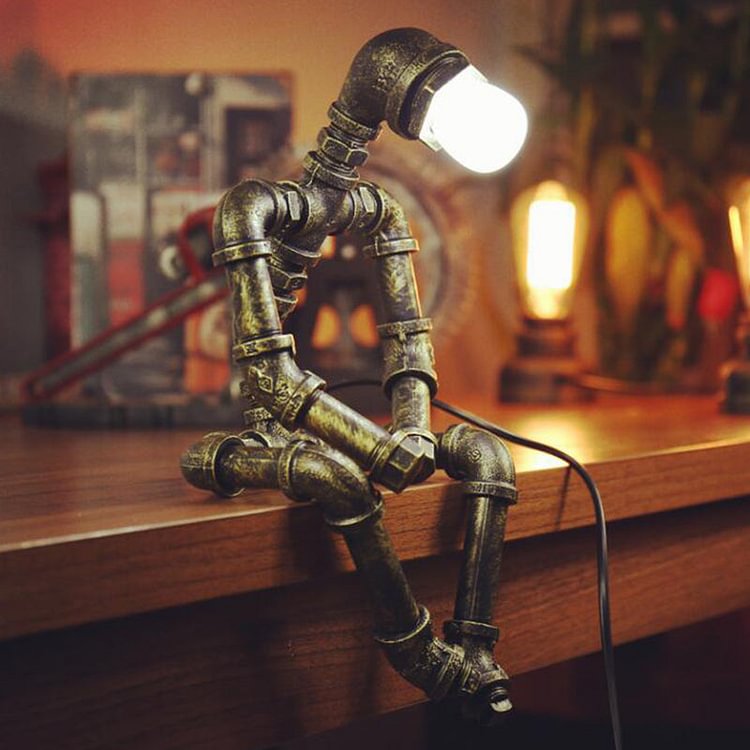 1 Head Nightstand Lamp Rustic Pipe Robot Iron Nightstand Lighting in Bronze for Cafe