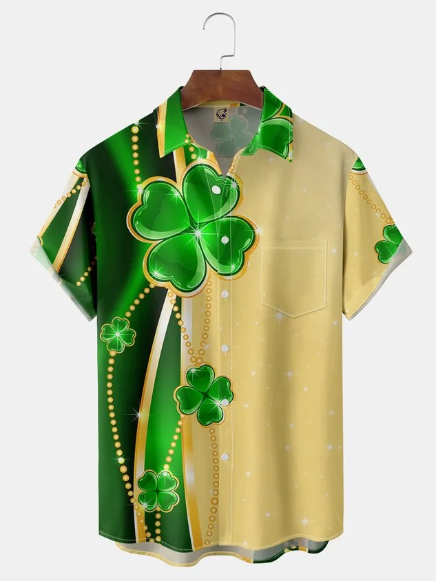 St. Patrick's Day Chest Pocket Short Sleeve Casual Shirt