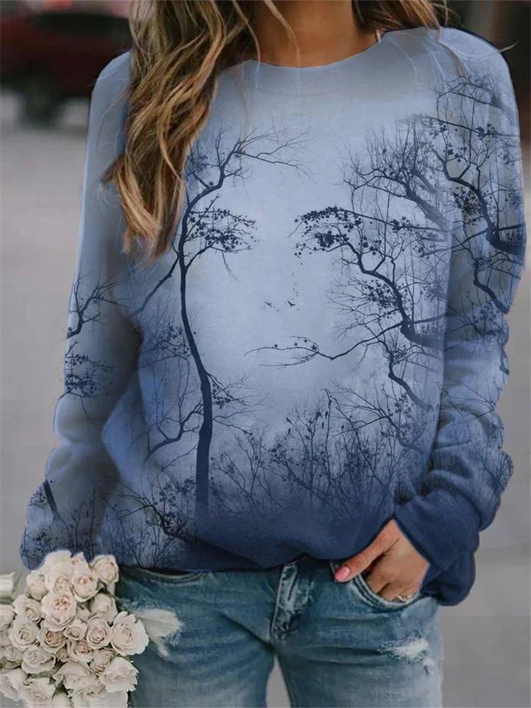 Vefave Forest Trees Women Face Art Sweatshirt