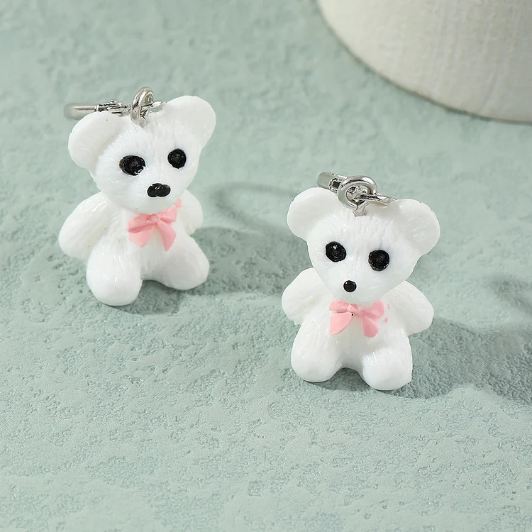 Ez3789 Nizhu 3D Cute Teddy Bear Stud Earrings Female Small Soft Girl JK Girl Heart Temperament Earrings