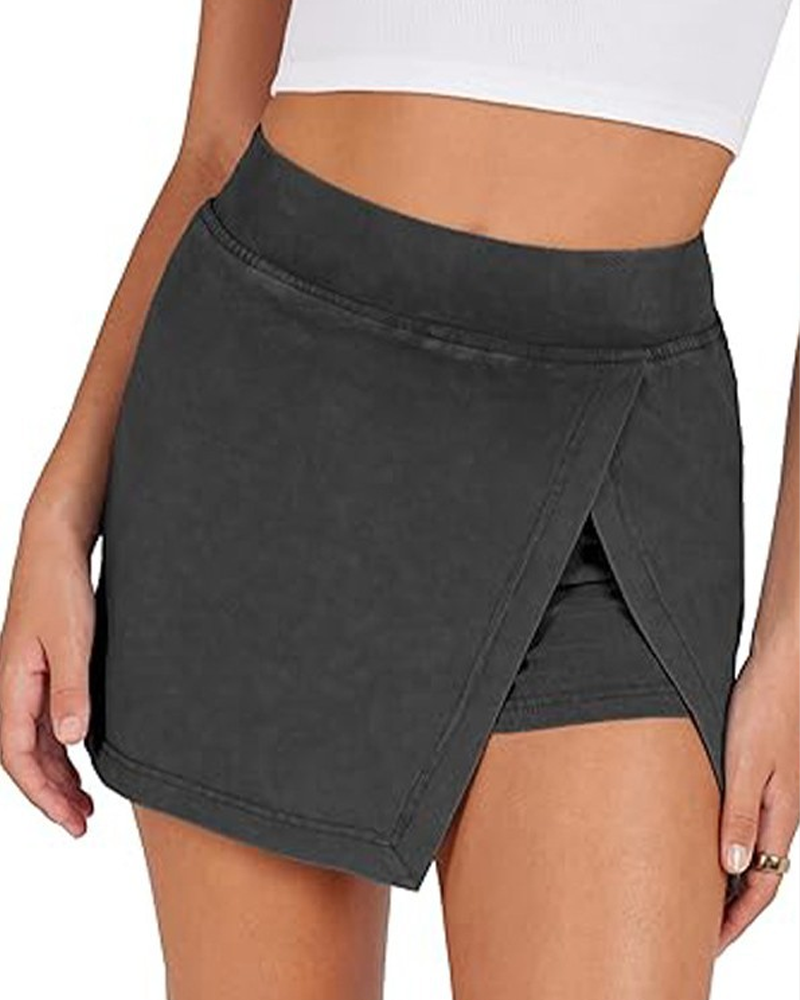High-Waisted Slit-Hemmed Casual Slim-Fitting Bodycon Mini Skirt
