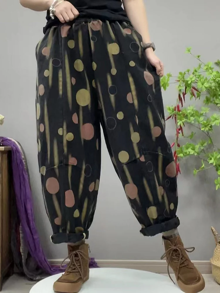 Women Summer Artsy Dot Roomy Pocket Harem Pants
