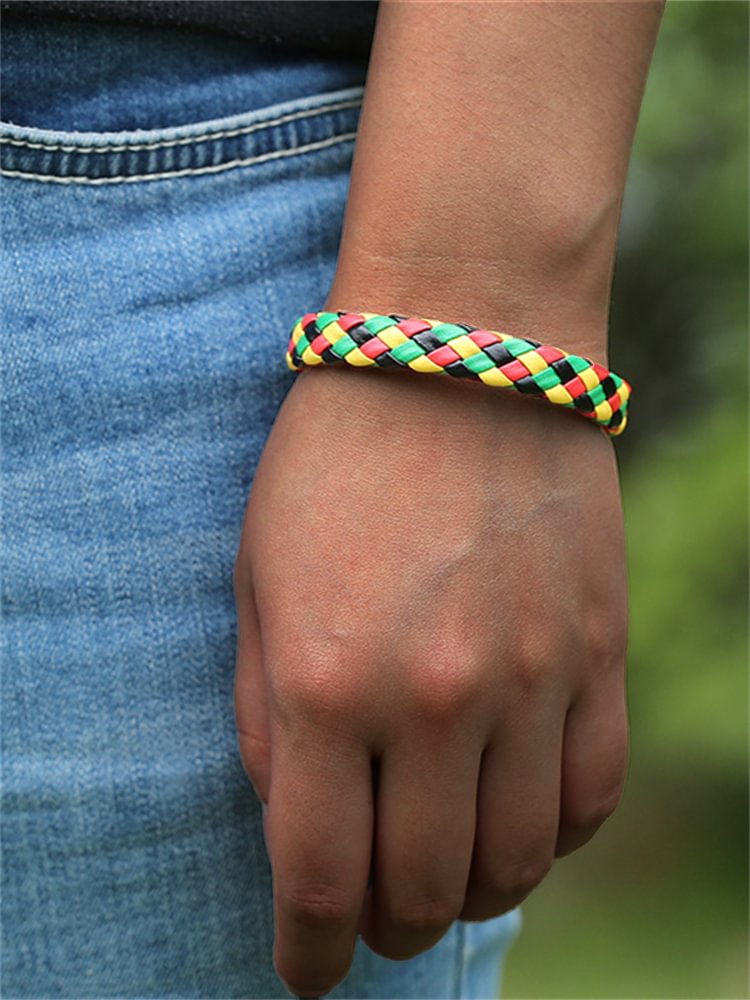Black Pride Inspired Leather Woven Bracelet