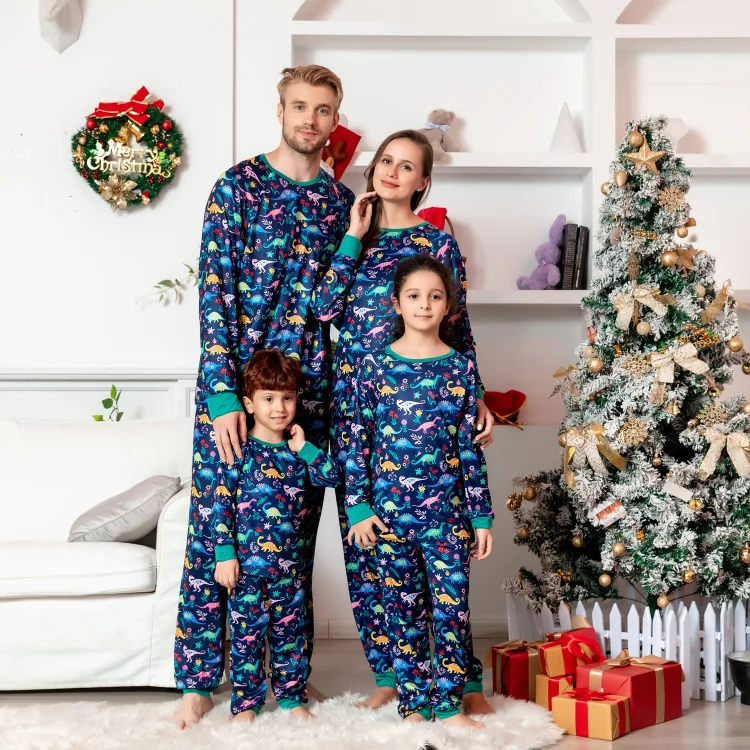 2023 Dinosaur Cartoon Print Christmas Family Matching Pajamas Sets