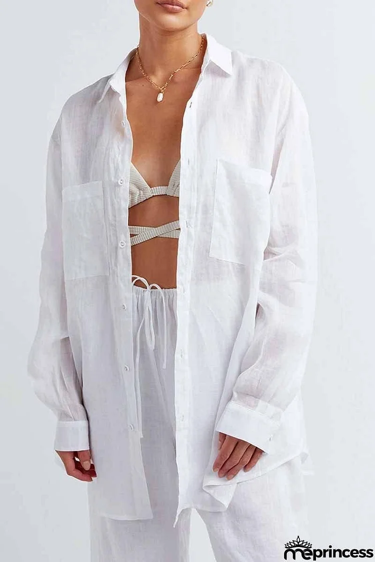 Casual Solid Turndown Collar Long Sleeve Two Pieces