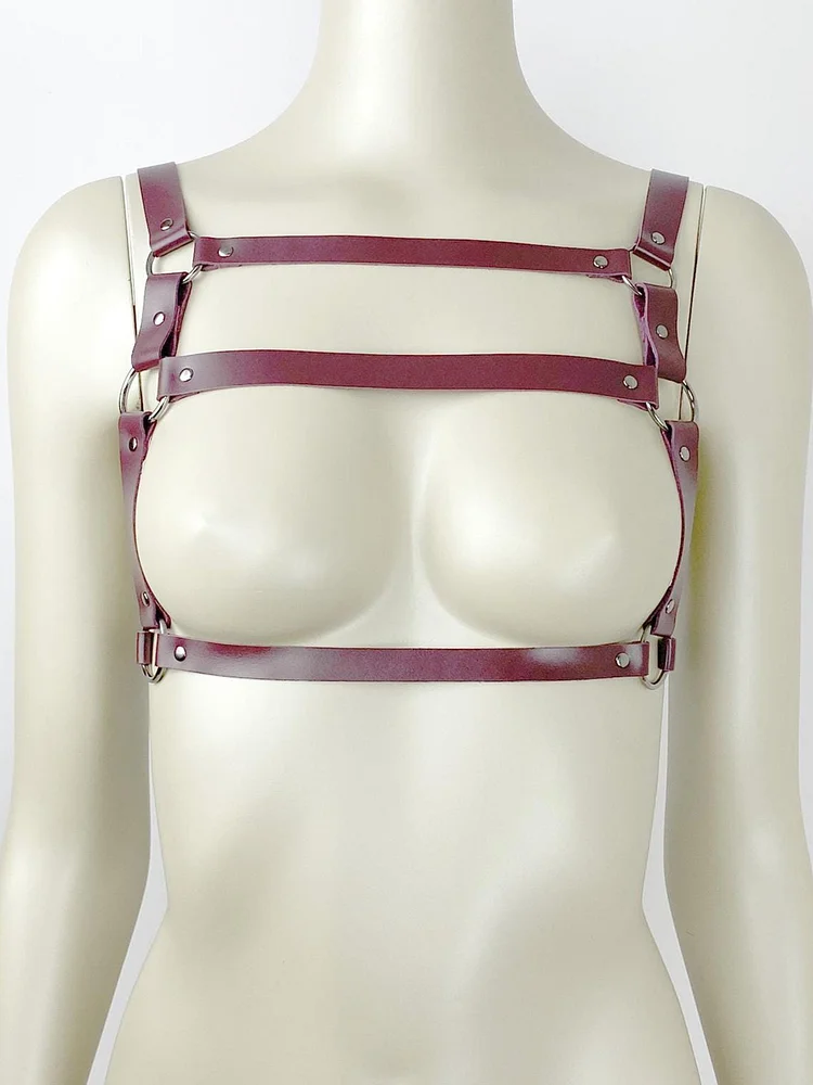 pornhint Pornhint Burgundy Leather Harness, Open Bra Harness, Chest Harness Top, Leather Harnesses for Women, Body Harness Outfit, Plus Size Harness leather harness women