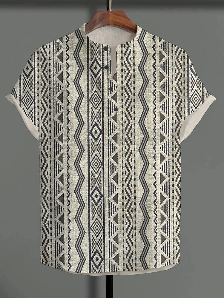 Men's Retro Traditional African Geometric Ethnic Pattern Casual T-Shirt