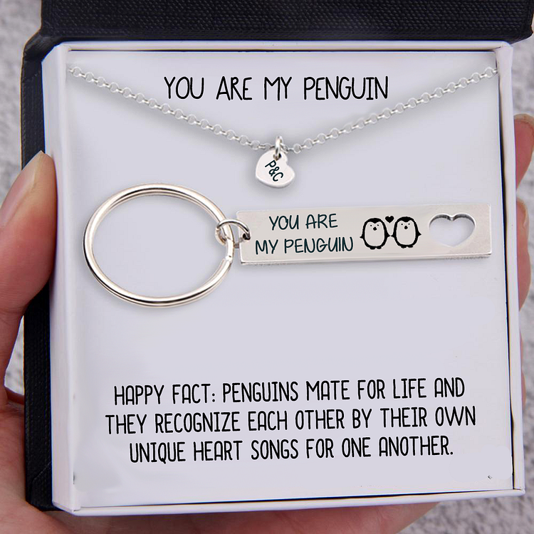 Personailzed Keychain and Heart Necklace Gift Box You Are My Penguin Couple Gifts