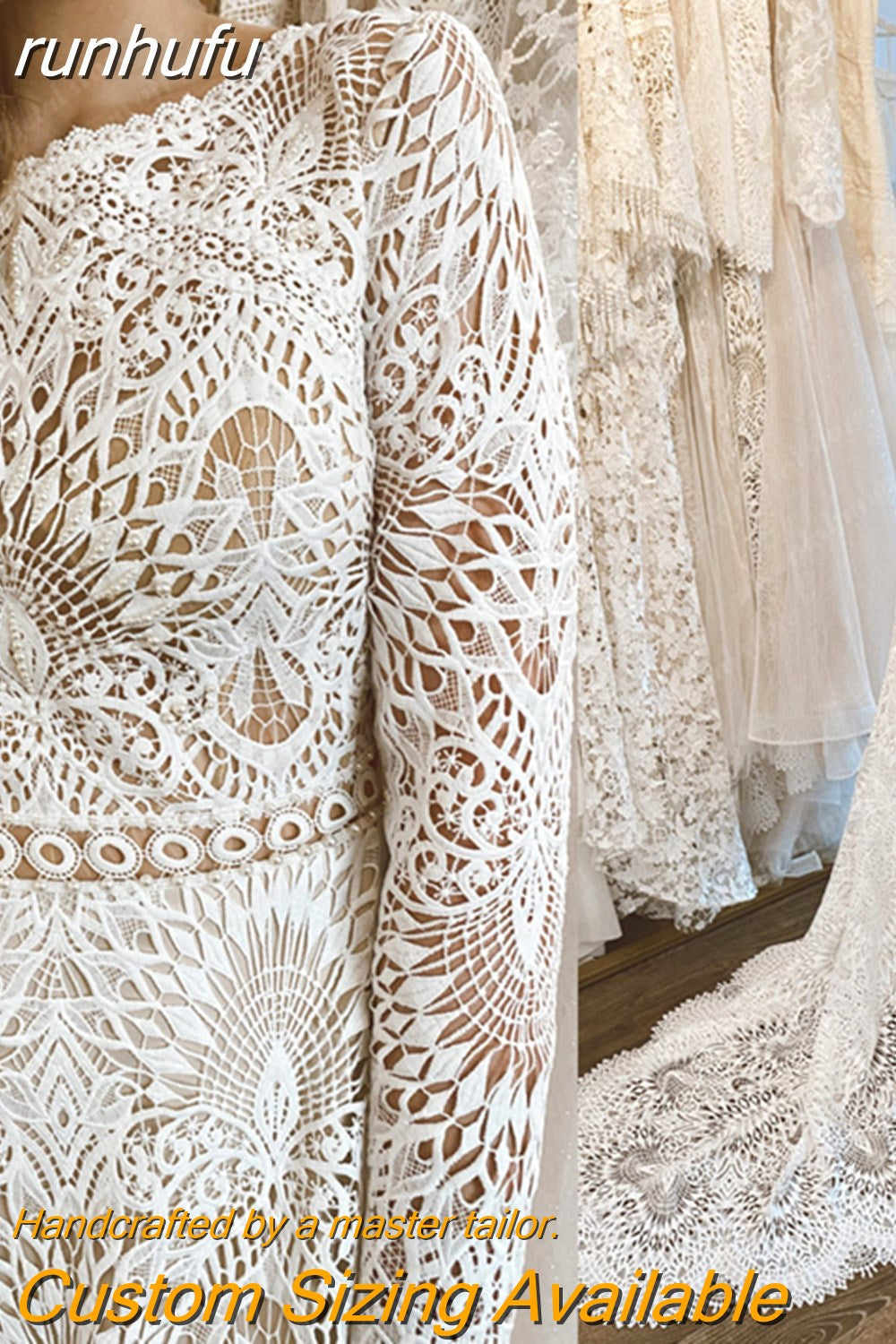 runhufu Lace Long Sleeve Wedding Dresses A Line 2023 Robes Sexy Bridal  Receipt Beach Boho Wedding Gowns backless
