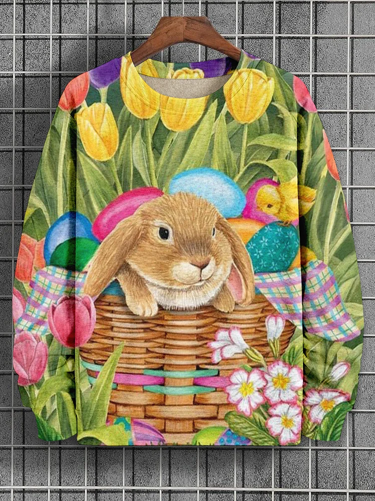 Men's Easter Egg Rabbit Floral Art Print Casual Sweatshirt