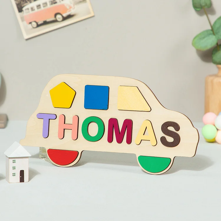Personalized Wooden Name Puzzles Car Shape Educational Gifts for Toddlers