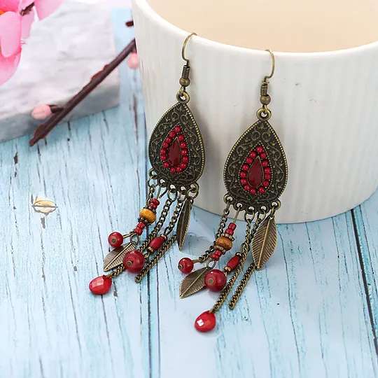 Long Earrings Performance Photography Unique Temperament Leaf Chain Tassel Ear Hook