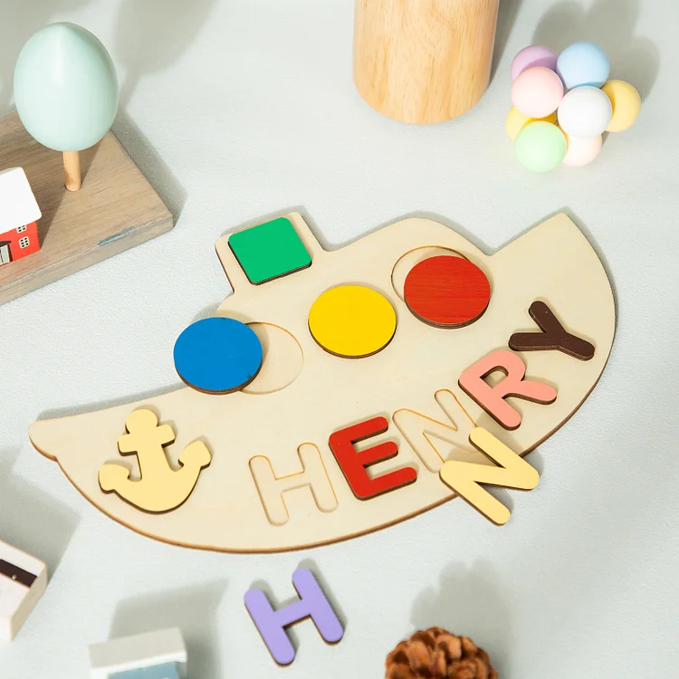 Personalized Wooden Name Puzzles Ship Design Educational Gifts for Toddlers
