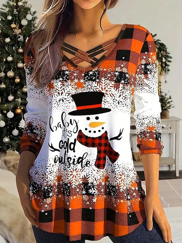 Christmas Plus Size Snowman Printed T-shirt VangoghDress