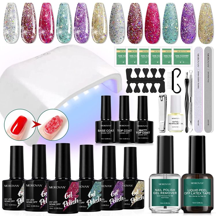 Morovan 6PCS Glitter Gel Nail Polish Kit with UV Light GL24-2