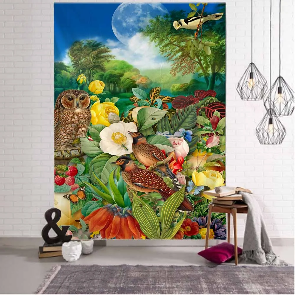 Nigikala Landscape 3D Printing Tapestry Plant Flower and Bird Art Wall Hanging Bohemian Psychedelic Kawaii Home Room Decoration