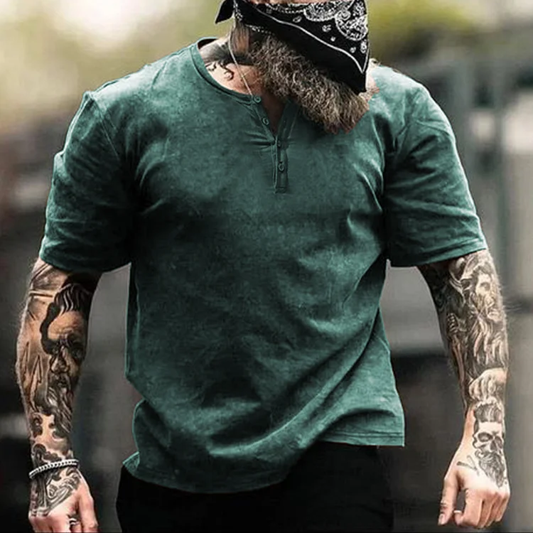 Men's Button Half Open Basic Solid Casual T-Shirt