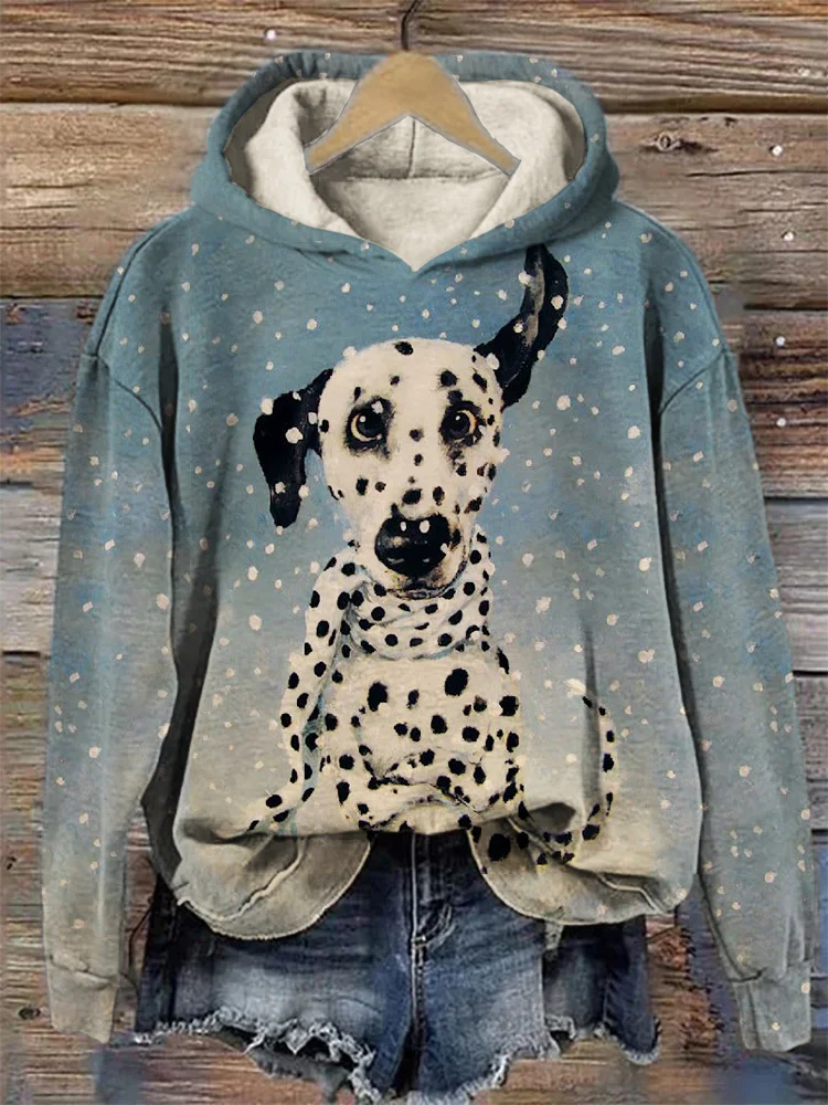VChics Dalmatian in the Snow Funny Art Cozy Hoodie
