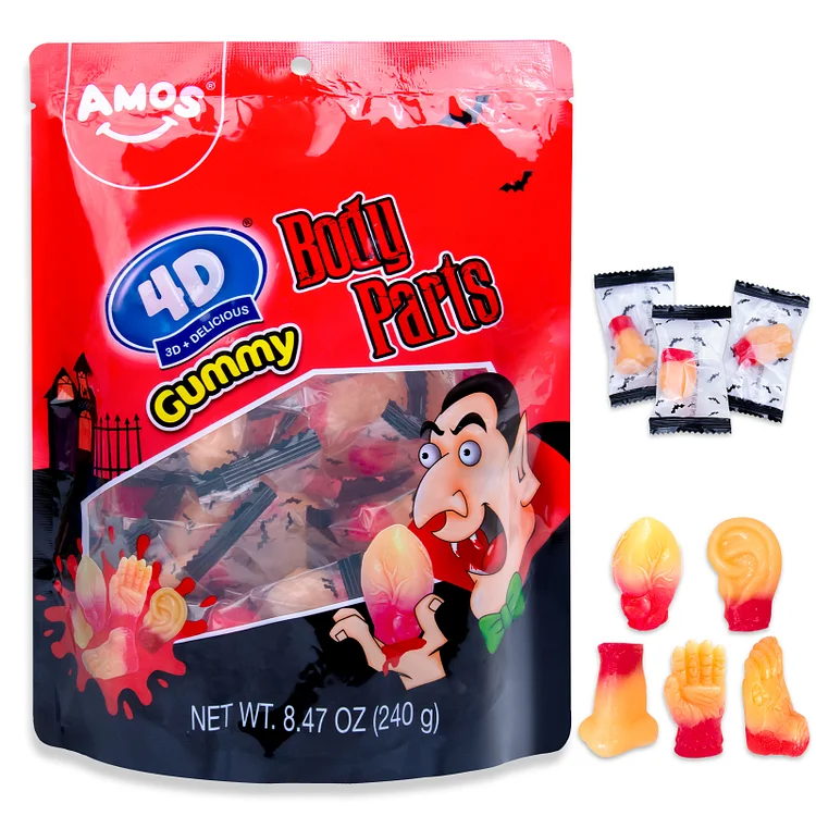 Amos 4D Gummy Body Parts Halloween Candy, Individually Wrapped 30 Pieces