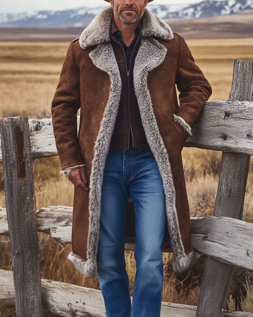 Men’s Vintage Western Buckskin Long Coat