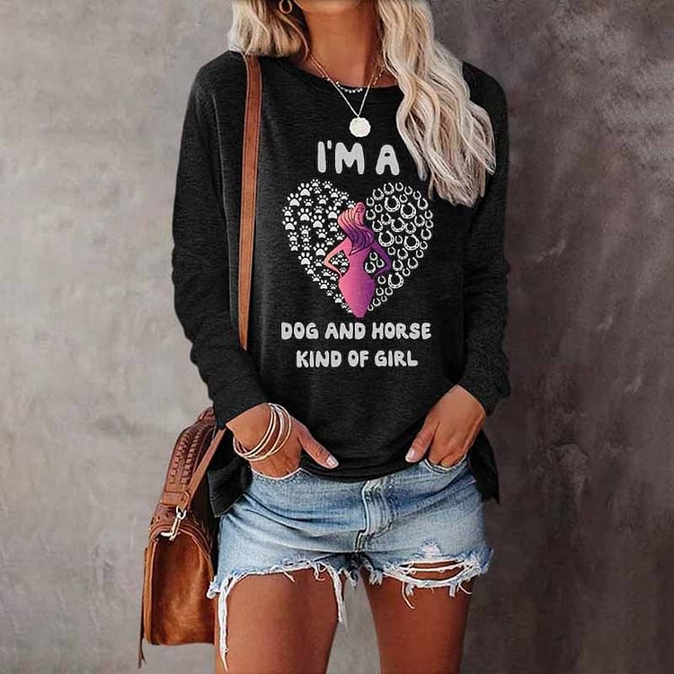 Comstylish I‘M A Dog And Horse Kind Of Girl Print Sweatshirt
