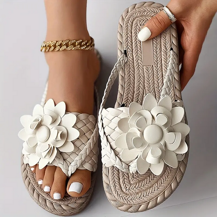Women's Colorful Floral Decor Thong Sandals