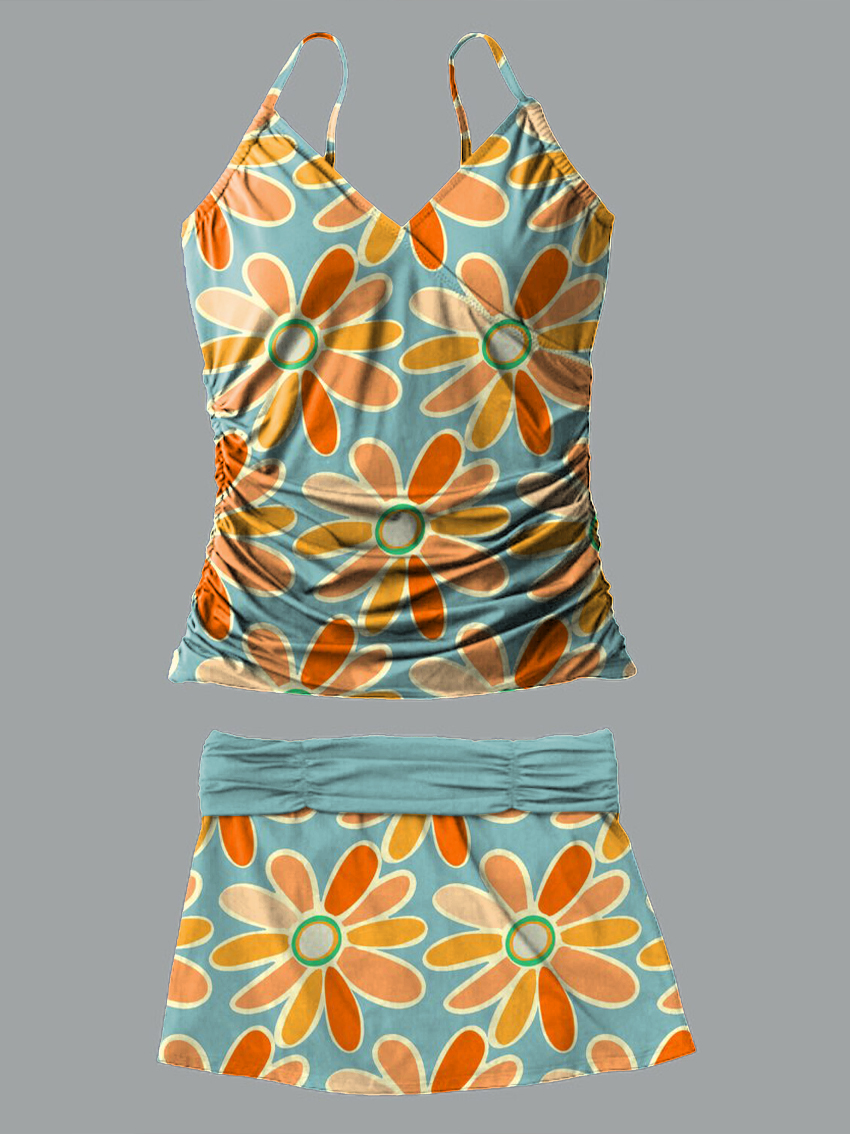 Women's V-Neck Retro Hippie Style Printed Suspender Skirt Split Swimsuit Skirt Suit Swimsuit main image 1