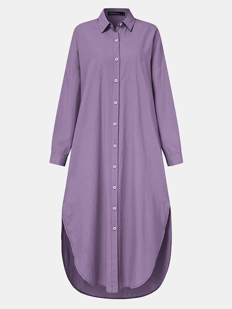 Women Solid Color Pocket Button Lapel Long Sleeve Casual Blouse
