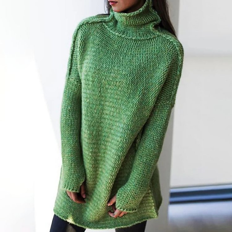 Comstylish Solid Color Turtleneck Long Sleeve Pullover