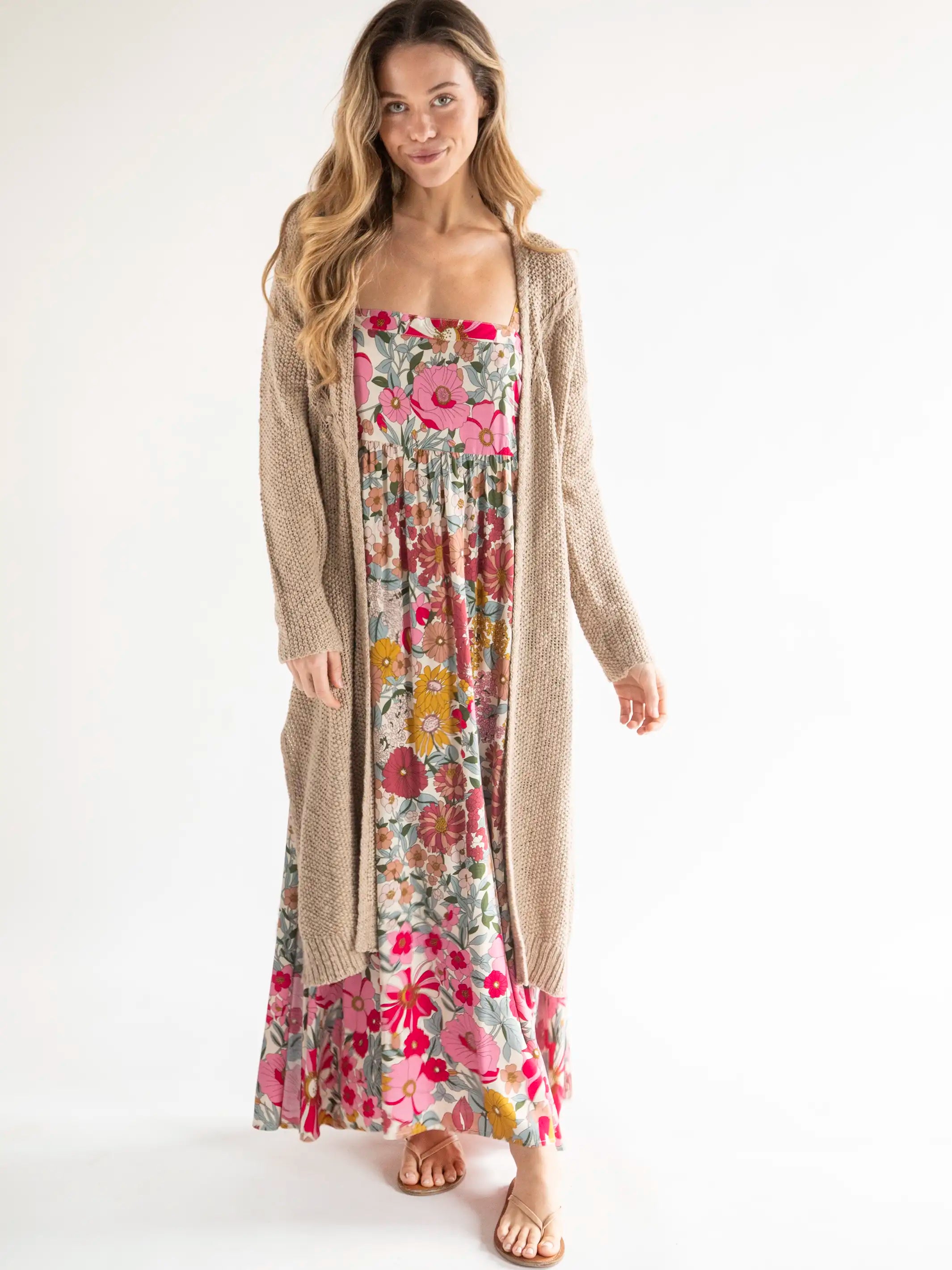 Cable Knit Duster Tan