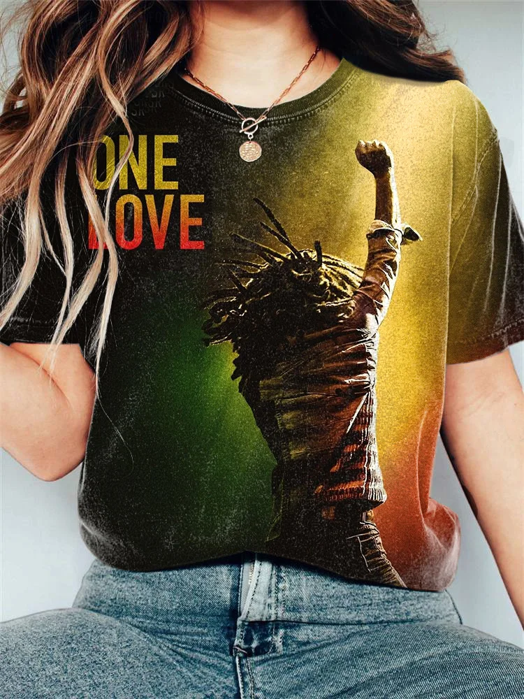 Reggae One Love Print Casual Vintage T-Shirt