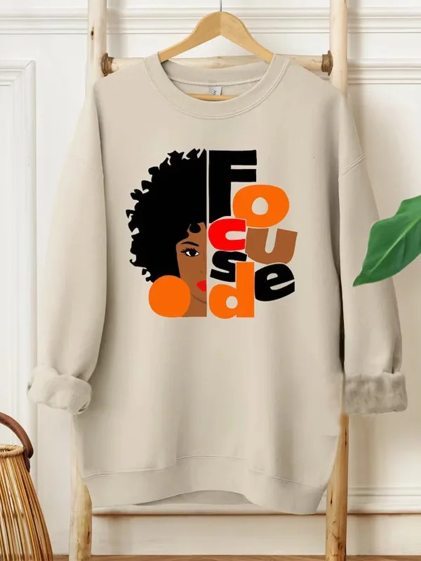 Women's Black Woman Focused Art Print Cozy Sweatshirt