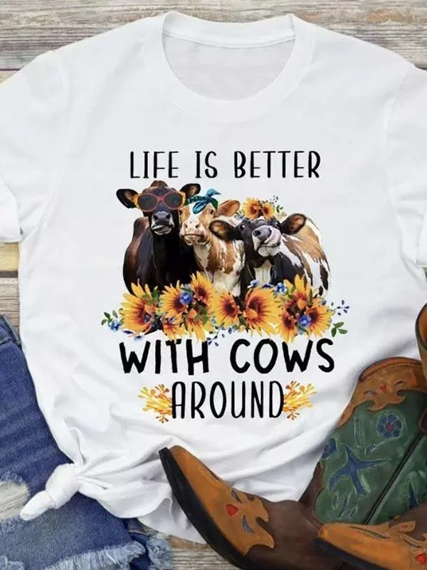 Bestdealfriday Short Sleeve Casual Crew Neck Printed Shirts Tops