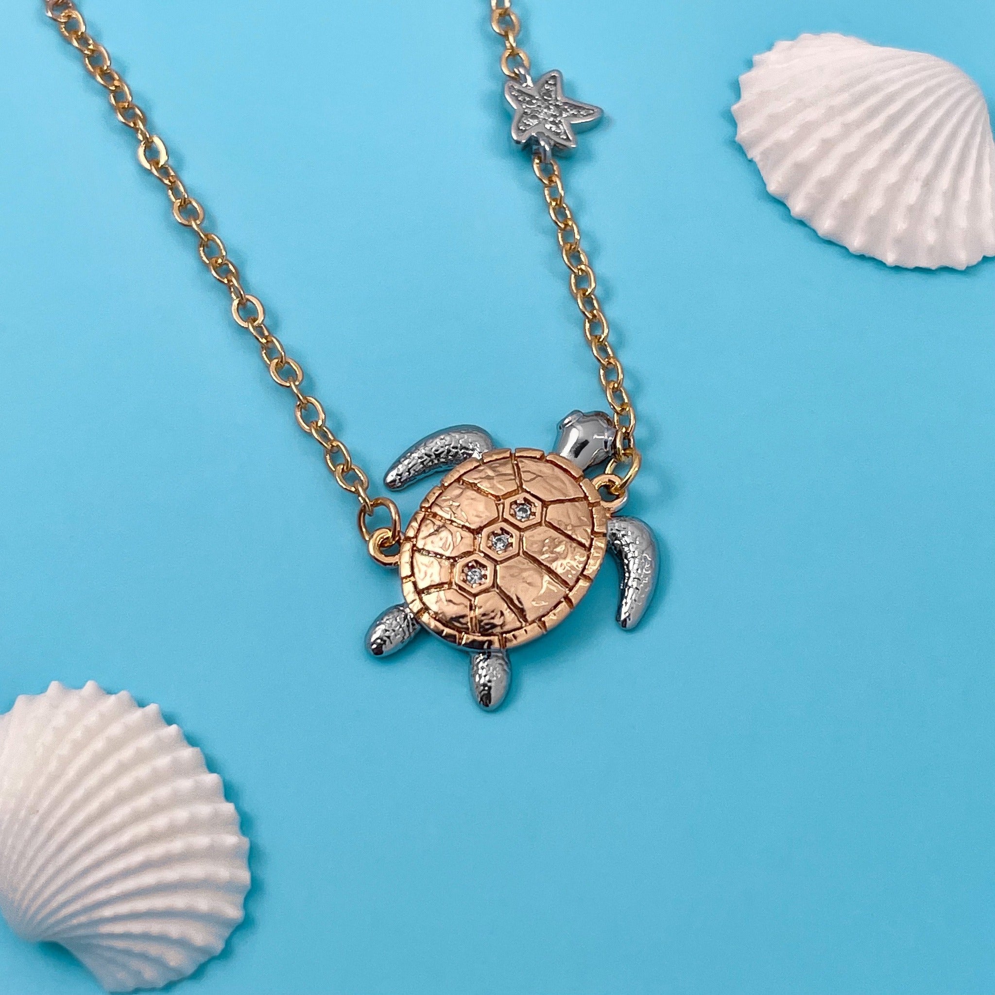 Golden Sea Turtle Star Necklace