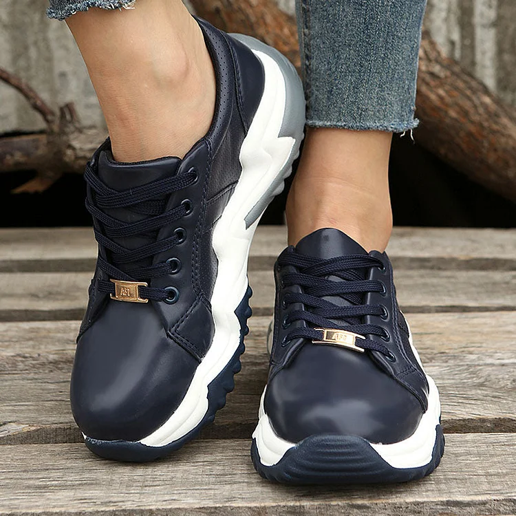 Fashionable And Casual Color-blocking Lace-up Sneakers socialshop