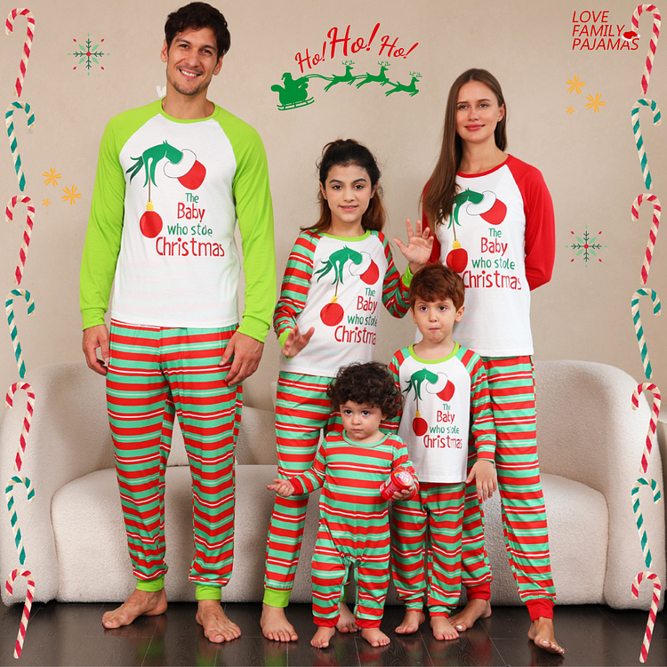 'The Baby Who Stole Christmas' Stripes Xmas Grinch Family Matching Pajamas Sets