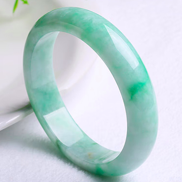 Ice Glutinous Jade Bangle with Floating Green and Flecks, Myanmar