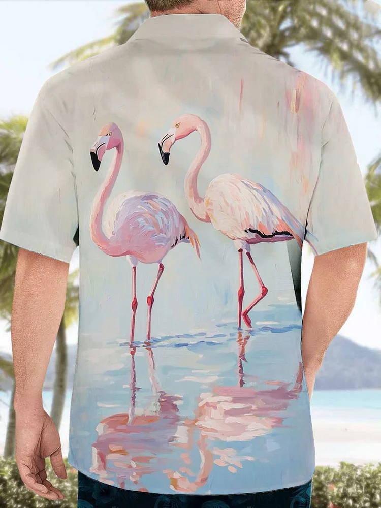 Men's Flamingo Hawaii Art Print Casual Shirt