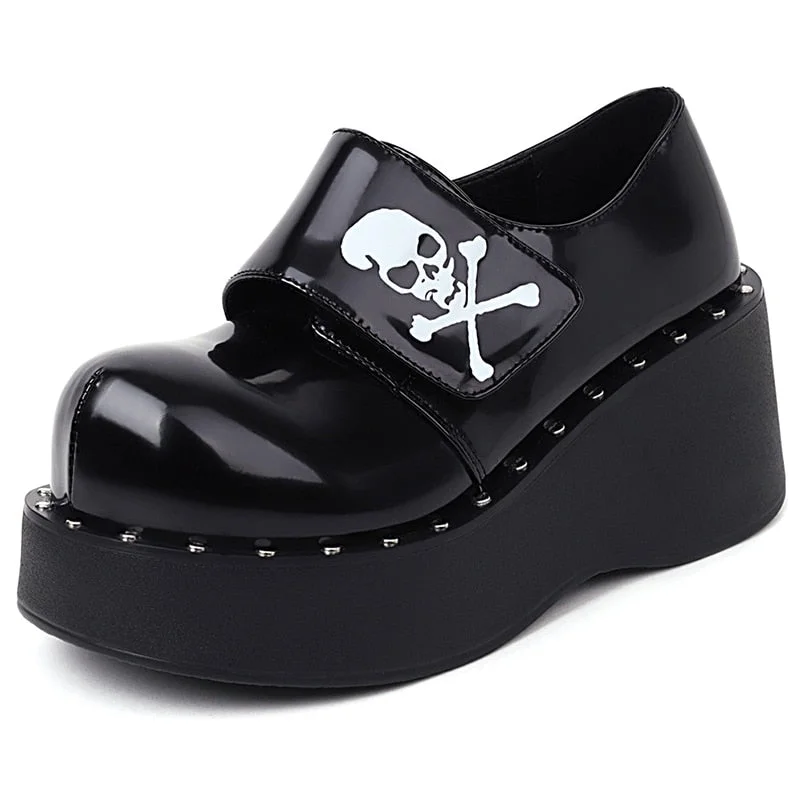 UEONG Devil Fashion Gothic Platform Shoes Women Hook Loop Trendy Street Skull Women's Pumps Light Leather Japanese Harajuku