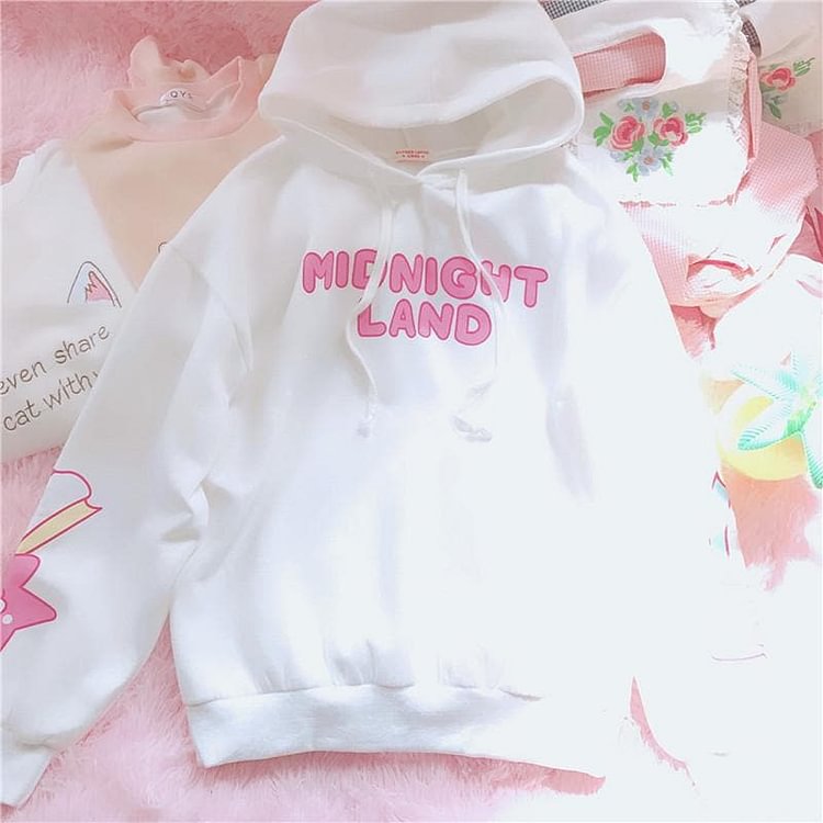 White/Pink Midnight Land Fleece Hoodie Jumper SP1711266